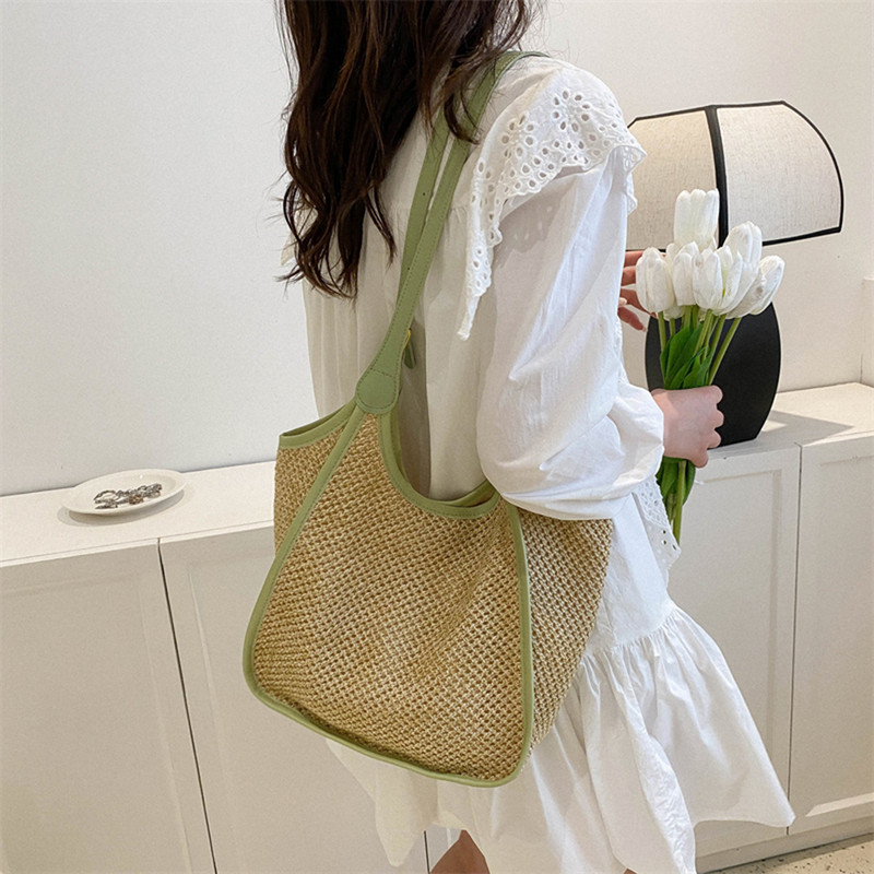 Ljetne slamnate torbe Ženske velike tkane torbe Boho torba na rame od ratana Slamnata torba za plažu velikog kapaciteta Ležerna torba