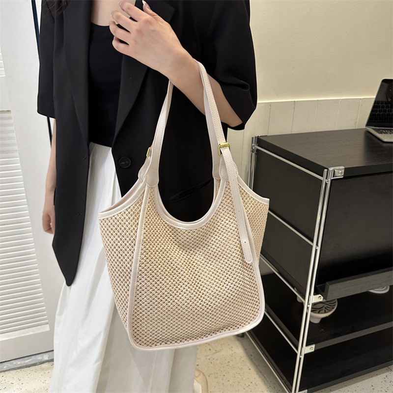 Ljetne slamnate torbe Ženske velike tkane torbe Boho torba na rame od ratana Slamnata torba za plažu velikog kapaciteta Ležerna torba