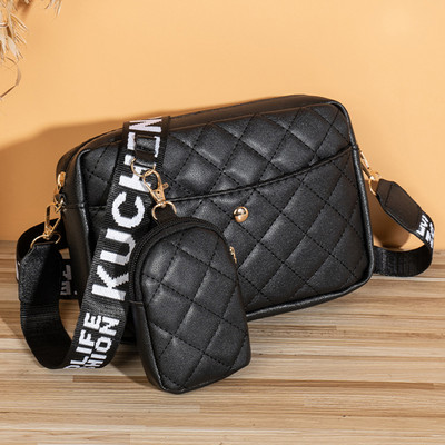 Sieviešu kvadrātveida klaiņojoša soma Stepēta mobilā tālruņa soma PU ādas vienkrāsaina plata burtu siksna, vienkārša soma ar atbilstošu sajūga komplektu