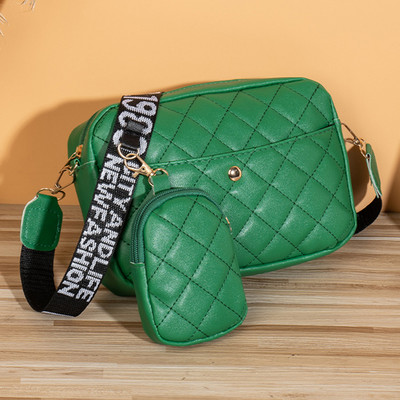 Sieviešu kvadrātveida klaiņojoša soma Stepēta mobilā tālruņa soma PU ādas vienkrāsaina plata burtu siksna, vienkārša soma ar atbilstošu sajūga komplektu