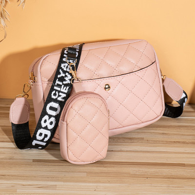 Sieviešu kvadrātveida klaiņojoša soma Stepēta mobilā tālruņa soma PU ādas vienkrāsaina plata burtu siksna, vienkārša soma ar atbilstošu sajūga komplektu