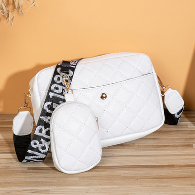 Sieviešu kvadrātveida klaiņojoša soma Stepēta mobilā tālruņa soma PU ādas vienkrāsaina plata burtu siksna, vienkārša soma ar atbilstošu sajūga komplektu