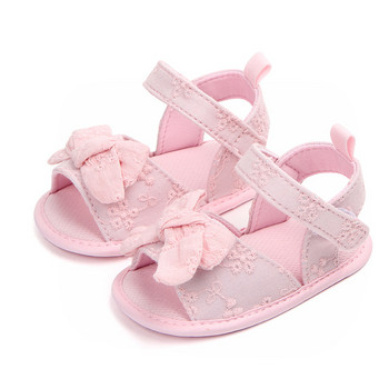 Сандали за момиче със сладка панделка, летни детски обувки за малки деца, плажни обувки за открито, едноцветни, розови, бели, меки памучни обувки за момичета на принцеса