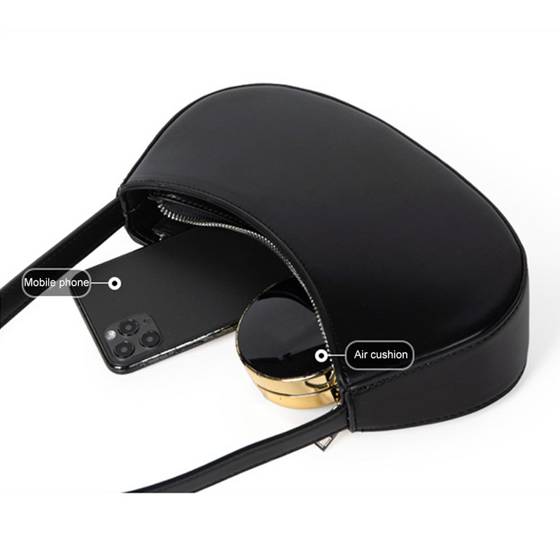 Γυναικείες μικρές τσάντες ώμου Κλείσιμο με φερμουάρ Half Moon Mini τσαντάκι δέρμα κάτω από το χέρι