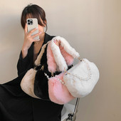 Genți de mână cu blană artificială de iarnă pentru femei, drăguț de pluș, geantă ușoară de umăr, poșetă drăguță pentru femei, genți de mână, geantă de mesager