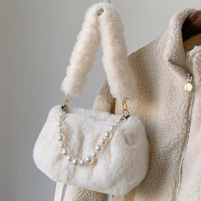 Genți de mână cu blană artificială de iarnă pentru femei, drăguț de pluș, geantă ușoară de umăr, poșetă drăguță pentru femei, genți de mână, geantă de mesager