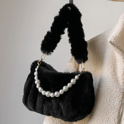 Genți de mână cu blană artificială de iarnă pentru femei, drăguț de pluș, geantă ușoară de umăr, poșetă drăguță pentru femei, genți de mână, geantă de mesager