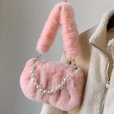 Genți de mână cu blană artificială de iarnă pentru femei, drăguț de pluș, geantă ușoară de umăr, poșetă drăguță pentru femei, genți de mână, geantă de mesager