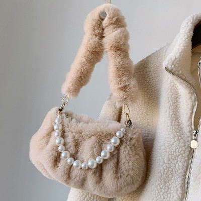 Genți de mână cu blană artificială de iarnă pentru femei, drăguț de pluș, geantă ușoară de umăr, poșetă drăguță pentru femei, genți de mână, geantă de mesager