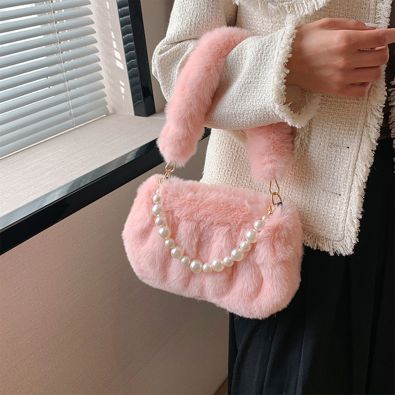 Genți de mână cu blană artificială de iarnă pentru femei, drăguț de pluș, geantă ușoară de umăr, poșetă drăguță pentru femei, genți de mână, geantă de mesager