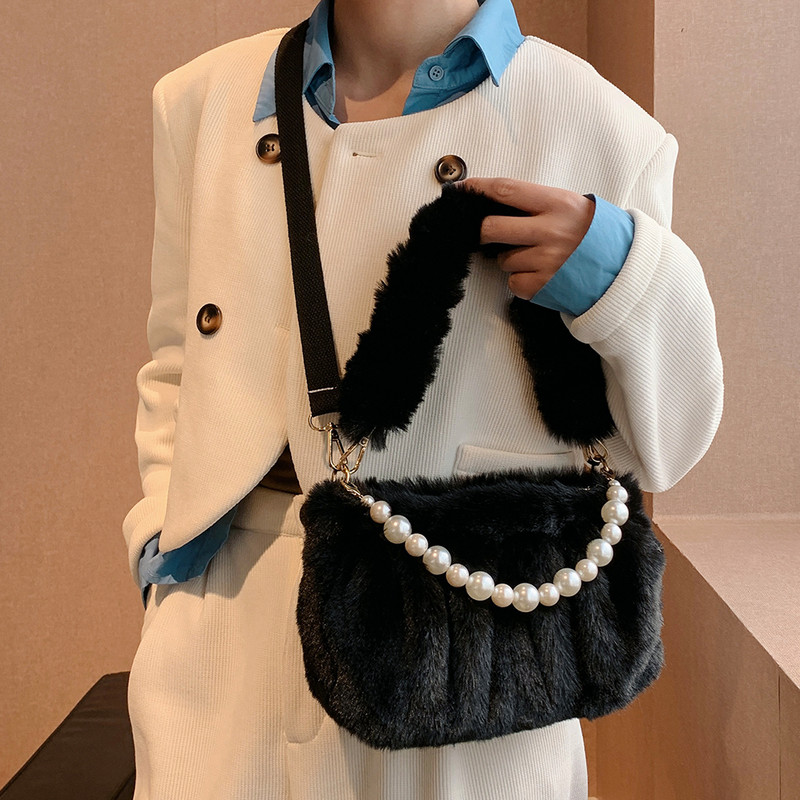 Genți de mână cu blană artificială de iarnă pentru femei, drăguț de pluș, geantă ușoară de umăr, poșetă drăguță pentru femei, genți de mână, geantă de mesager