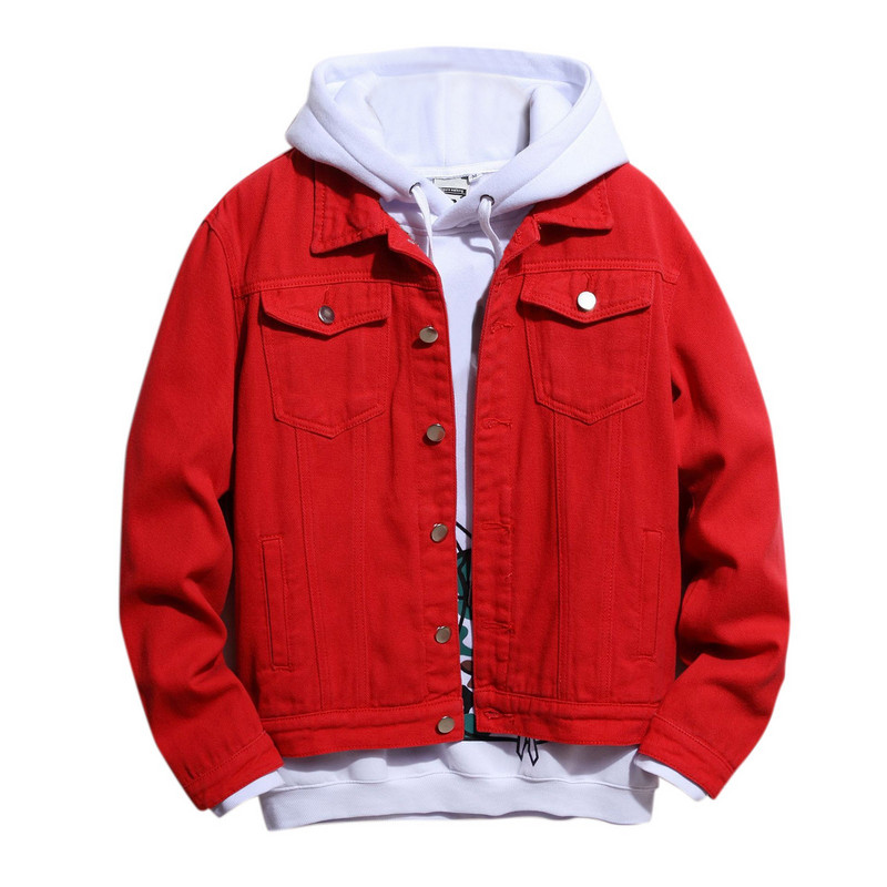 Ανδρικό τζιν μπουφάν Fleece τύπωμα Κόκκινο ανδρικό σακάκι με γράμματα με κουμπάκι μεγάλου μεγέθους