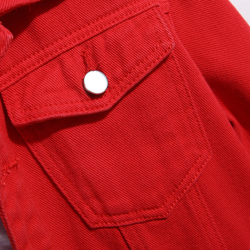 Ανδρικό τζιν μπουφάν Fleece τύπωμα Κόκκινο ανδρικό σακάκι με γράμματα με κουμπάκι μεγάλου μεγέθους