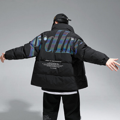 M-3xl Meeste valge pardi sulejope Talvine meeste mantlid Tõmblukuga Seisu Krae Lühike Stiilis Kiri Laiad Soojad Üleriided