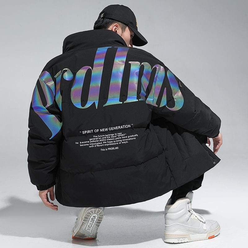 M-3xl Meeste valge pardi sulejope Talvine meeste mantlid Tõmblukuga Seisu Krae Lühike Stiilis Kiri Laiad Soojad Üleriided