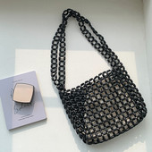 Καλοκαίρι 2023 Νέες γυναικείες μικρές τσάντες με χάντρες πλέξιμο Ξύλινη επώνυμη τσάντα Hollow Out Σετ γυναικείες τσάντες ώμου Τσάντες παραλίας Bolso Mujer