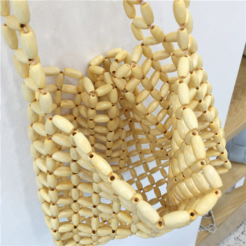 Καλοκαίρι 2023 Νέες γυναικείες μικρές τσάντες με χάντρες πλέξιμο Ξύλινη επώνυμη τσάντα Hollow Out Σετ γυναικείες τσάντες ώμου Τσάντες παραλίας Bolso Mujer