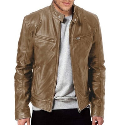 Retro nahast lühike meeste jope Uus tuulekindel Mootorratta statiivi krae Pu Biker Mantlid Tõmblukuga Slim Fit Välirõivad Meeste top 8 värvi