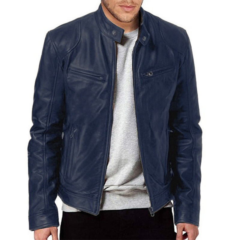 Retro nahast lühike meeste jope Uus tuulekindel Mootorratta statiivi krae Pu Biker Mantlid Tõmblukuga Slim Fit Välirõivad Meeste top 8 värvi