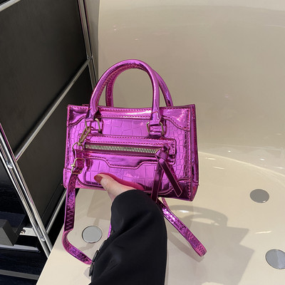 Lazerinė sidabrinė elegantiška moteriška piniginė Mini miela, maža kryžminė rankinė ant pečių Odinės mados rankinės Prabangūs dizainerių vintažiniai krepšiai