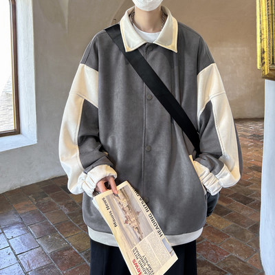 Jesenska jakna od brušene kože Muška modna prevelika uniforma za bejzbol jakne Muška ulična Hip Hop široka bomber jakna Muški kratki kaput