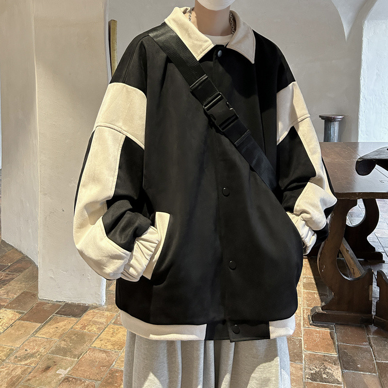 Jesenska jakna od brušene kože Muška modna prevelika uniforma za bejzbol jakne Muška ulična Hip Hop široka bomber jakna Muški kratki kaput