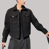 Ανδρικά πλεκτά μπουφάν με μακρυμάνικο κουμπιά μονόχρωμα κοντά παλτό Ανδρικά ρούχα 2023 Κορεατικά παχύρρευστα εξωτερικά ενδύματα