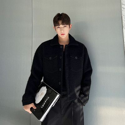 Ανδρικά πλεκτά μπουφάν με μακρυμάνικο κουμπιά μονόχρωμα κοντά παλτό Ανδρικά ρούχα 2023 Κορεατικά παχύρρευστα εξωτερικά ενδύματα