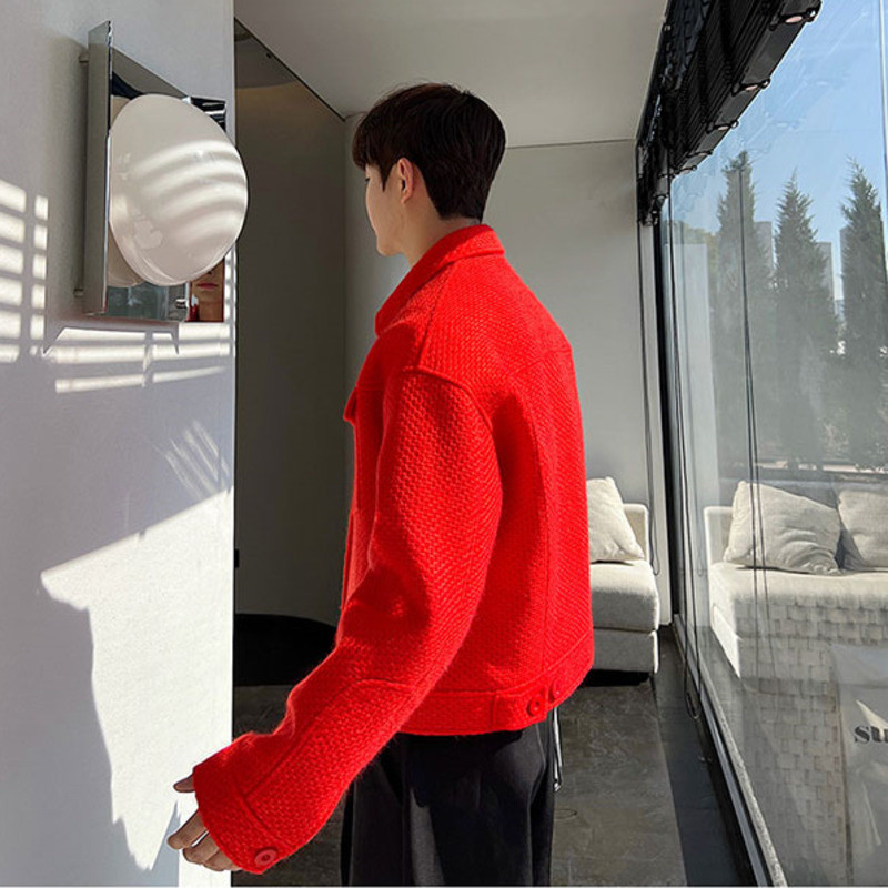 Ανδρικά πλεκτά μπουφάν με μακρυμάνικο κουμπιά μονόχρωμα κοντά παλτό Ανδρικά ρούχα 2023 Κορεατικά παχύρρευστα εξωτερικά ενδύματα