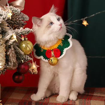 Нова коледна ръчно тъкана яка за домашни любимци за котка и куче Дядо Коледа, лосове, шарка, сладка яка, завързване, пръстен за врата, новогодишни дрехи за домашни любимци