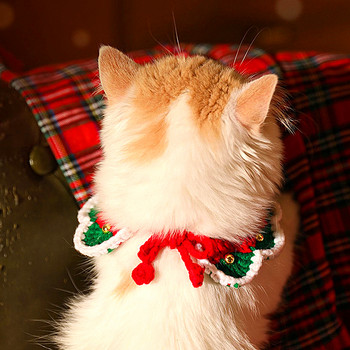 Нова коледна ръчно тъкана яка за домашни любимци за котка и куче Дядо Коледа, лосове, шарка, сладка яка, завързване, пръстен за врата, новогодишни дрехи за домашни любимци