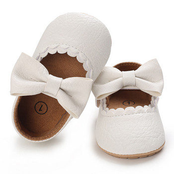 Бебешки ежедневни обувки Бебешки малки деца Bowknot Неплъзгаща се гумена мека подметка Плоска PU First Walker Новородено Bow Decor