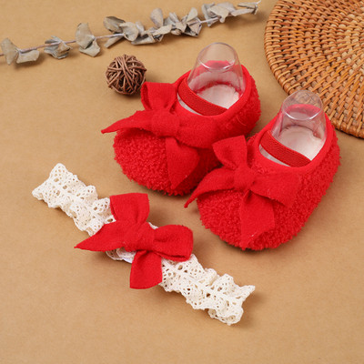 Νεογέννητο μωρό, χαριτωμένο με τόξο, πρώτο σετ παπουτσιών Walker, κοριτσίστικα, παιδικά παιδικά παπούτσια με μαλακή σόλα Φθινοπωρινό, χειμωνιάτικο ζεστό παπούτσι