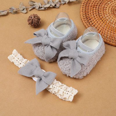 Νεογέννητο μωρό, χαριτωμένο με τόξο, πρώτο σετ παπουτσιών Walker, κοριτσίστικα, παιδικά παιδικά παπούτσια με μαλακή σόλα Φθινοπωρινό, χειμωνιάτικο ζεστό παπούτσι