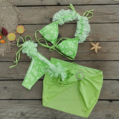 2023 Set de bikini din trei piese pentru acoperirea costumului de baie Set de bikini cu talie joasă Costum de baie pentru femei imprimeu pentru costum de baie pentru femei tropical