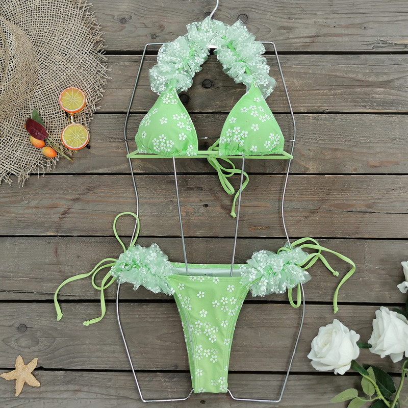 2023 Set de bikini din trei piese pentru acoperirea costumului de baie Set de bikini cu talie joasă Costum de baie pentru femei imprimeu pentru costum de baie pentru femei tropical