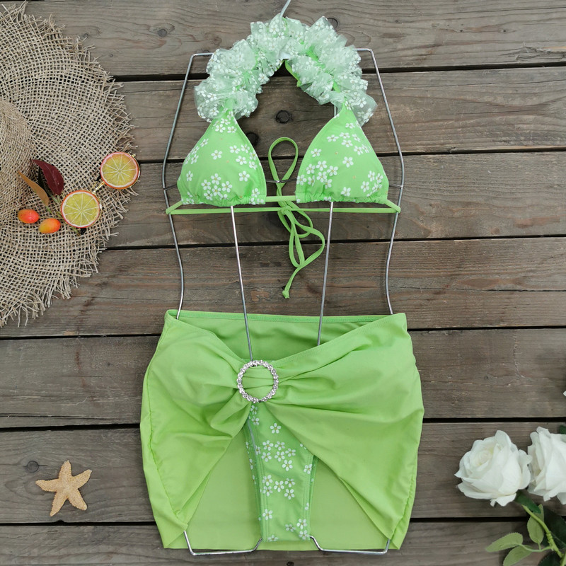 2023 Set de bikini din trei piese pentru acoperirea costumului de baie Set de bikini cu talie joasă Costum de baie pentru femei imprimeu pentru costum de baie pentru femei tropical