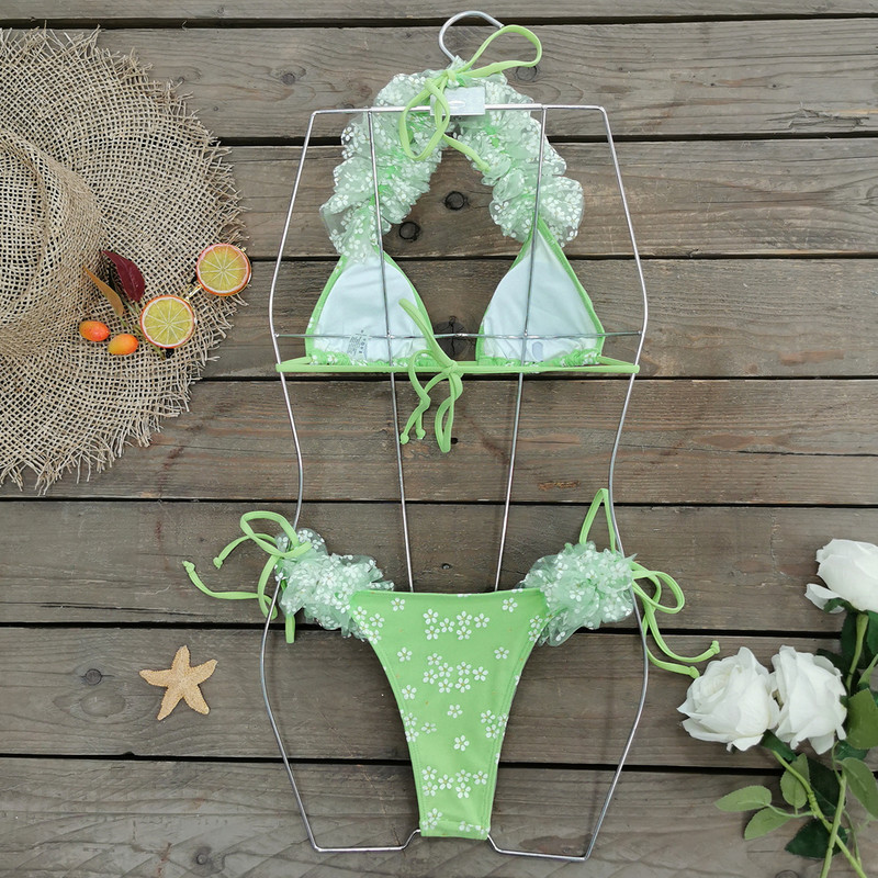 2023 Set de bikini din trei piese pentru acoperirea costumului de baie Set de bikini cu talie joasă Costum de baie pentru femei imprimeu pentru costum de baie pentru femei tropical