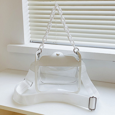 Chain Ladies Tote Bags Stadium Εγκεκριμένες Τσάντες με κορυφαία λαβή Μόδα Διαφανείς απλές φορητές κομψές ρυθμιζόμενες τιράντες για ταξίδια