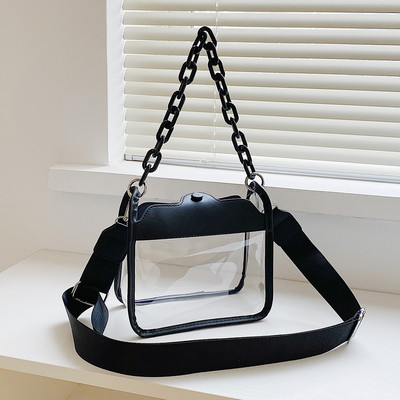 Chain Ladies Tote Bags Stadium Εγκεκριμένες Τσάντες με κορυφαία λαβή Μόδα Διαφανείς απλές φορητές κομψές ρυθμιζόμενες τιράντες για ταξίδια