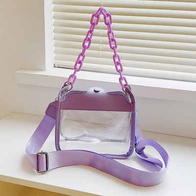 Chain Ladies Tote Bags Stadium Εγκεκριμένες Τσάντες με κορυφαία λαβή Μόδα Διαφανείς απλές φορητές κομψές ρυθμιζόμενες τιράντες για ταξίδια