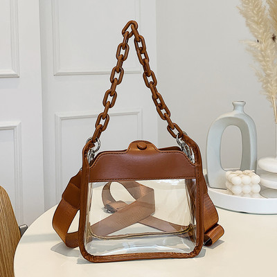 Chain Ladies Tote Bags Stadium Εγκεκριμένες Τσάντες με κορυφαία λαβή Μόδα Διαφανείς απλές φορητές κομψές ρυθμιζόμενες τιράντες για ταξίδια