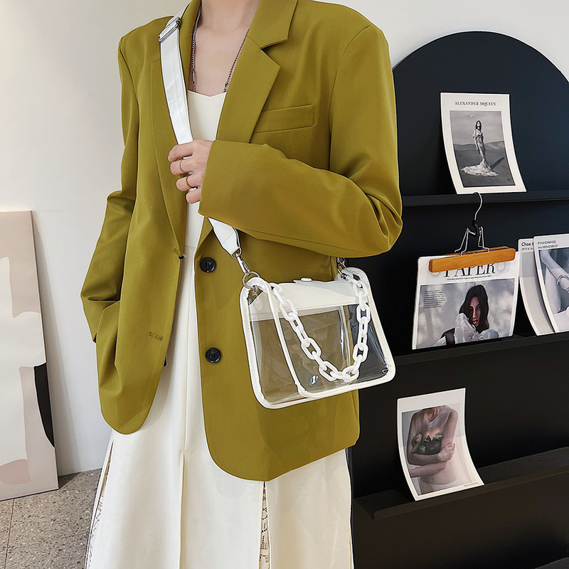 Chain Ladies Tote Bags Stadium Εγκεκριμένες Τσάντες με κορυφαία λαβή Μόδα Διαφανείς απλές φορητές κομψές ρυθμιζόμενες τιράντες για ταξίδια