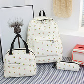 Γυναικείο σακίδιο πλάτης Korea Σχολική τσάντα για μαθήτριες έφηβες Σακίδιο πλάτης με κουτί μεσημεριανού γεύματος μολυβοθήκη Απλές φλοράλ εκτύπωσης Τσάντες βιβλίου 2023