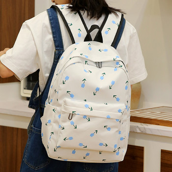 Дамска раница Корейска ученическа чанта за ученички, тийнейджърки, раница с кутия за обяд, калъф за моливи, прости чанти за книги с флорален принт 2023