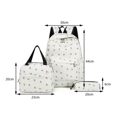 Γυναικείο σακίδιο πλάτης Korea Σχολική τσάντα για μαθήτριες έφηβες Σακίδιο πλάτης με κουτί μεσημεριανού γεύματος μολυβοθήκη Απλές φλοράλ εκτύπωσης Τσάντες βιβλίου 2023