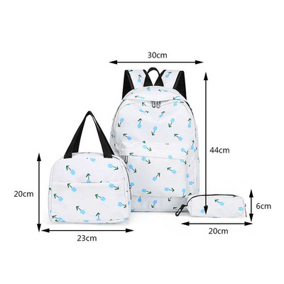 Γυναικείο σακίδιο πλάτης Korea Σχολική τσάντα για μαθήτριες έφηβες Σακίδιο πλάτης με κουτί μεσημεριανού γεύματος μολυβοθήκη Απλές φλοράλ εκτύπωσης Τσάντες βιβλίου 2023