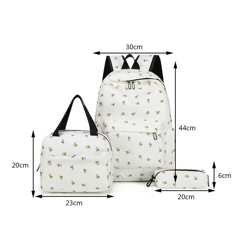 Γυναικείο σακίδιο πλάτης Korea Σχολική τσάντα για μαθήτριες έφηβες Σακίδιο πλάτης με κουτί μεσημεριανού γεύματος μολυβοθήκη Απλές φλοράλ εκτύπωσης Τσάντες βιβλίου 2023