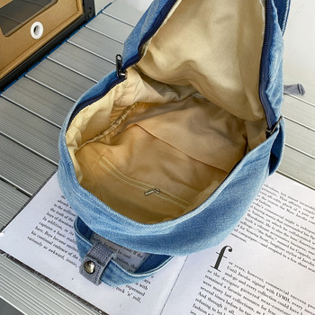 Ежедневна дънкова ученическа чанта Преносима многофункционална раница за пътуване Светлосиня модерна дънкова раница
