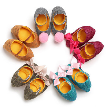 Обувки за момиченце Новородени Първи проходилки Мека подметка Сладки пайети Панделка Официални обувки на висок ток Дете за рожден ден 1-годишно момиче